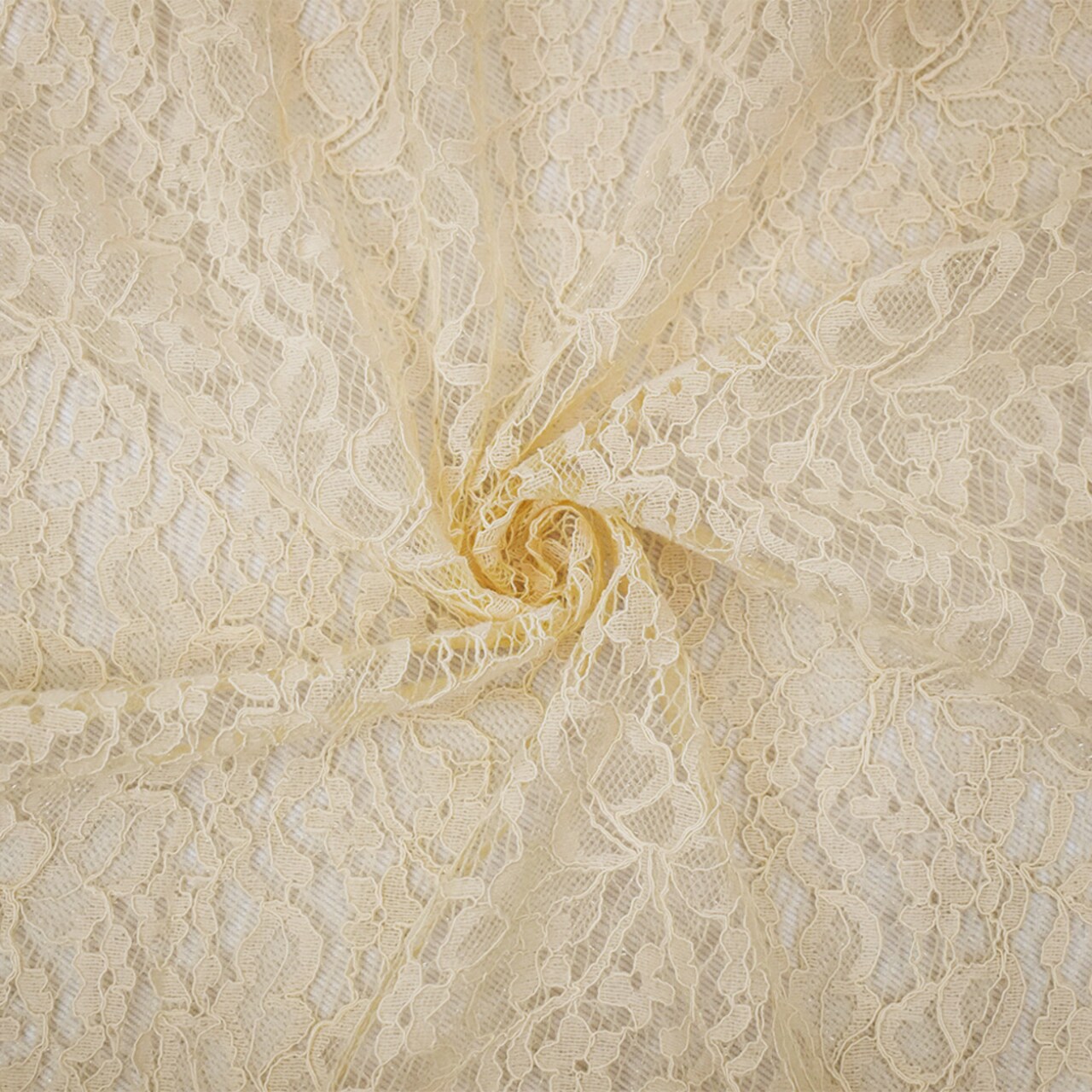 Pastel Beige Cotton Nylon Floral Lace Mesh Knit Fabric By the Yard